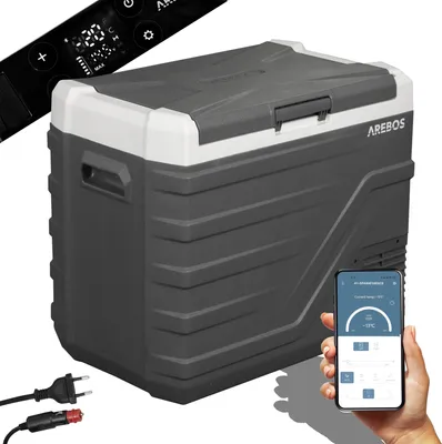 Produktbild von AREBOS Kompressor Kühlbox 43 Liter | Elektrische Gefrierbox mit APP & Smart-Steuerung | Mobile Kühltruhe mit USB-Anschluss | bis -20 °C | 12/24 V 230V