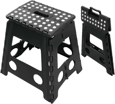 Produktbild von Klappbarer Tritthocker, Faltbarer Trittleiter, Rutschfest, Maximale Belastung 150KG, Fußhocker mit Griff für Kinder und Erwachsene, Schwarz