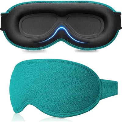 Produktbild von 3D Schlafmaske für Seitenschläfer, atmungsaktiv, lichtblockierend, verstellbares Gummiband, Dunkles Cyan, 2 Paar Ohrstöpsel