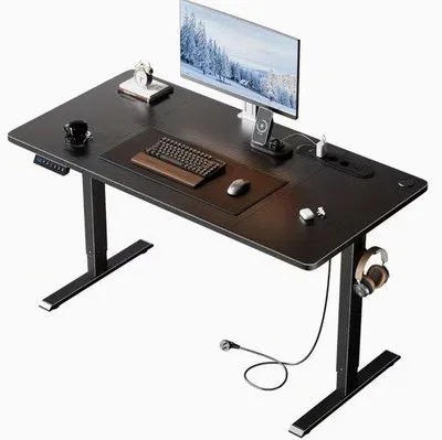 Image de Bureau assis-debout électrique avec fonction de mémorisation – Bureau réglable en hauteur avec prise de courant et port USB – Bureau ergonomique pour le travail à domicile et au bureau