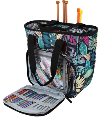 Immagine prodotto di Borsa all'uncinetto, contenitore per gomitoli, borsa da lavoro a maglia, borsa da viaggio, organizer, colore verde bosco, taglia media