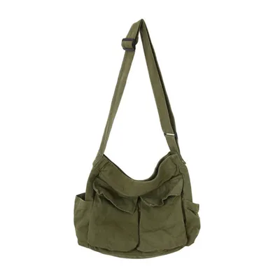 Obrázok produktu pre Zelená plátenná taška cez rameno - veľká crossbody hobo taška s viacerými priehradkami, ležérna taška cez rameno pre mužov a ženy