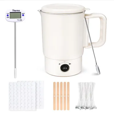 Produktbild von Elektrischer Wachsschmelzer Set für Kerzen selber machen mit 800 ml Topf Thermometer Dochten und Aufklebern