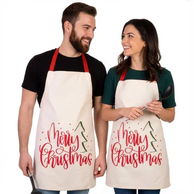 Immagine prodotto di BRUBAKER Grembiule Buon Natale - Grembiule da cucina Natale - Grembiule da cucina unisex per donne e uomini - Grembiule natalizio taglia unica - Bianco rosso verde con albero di Natale - Cotone