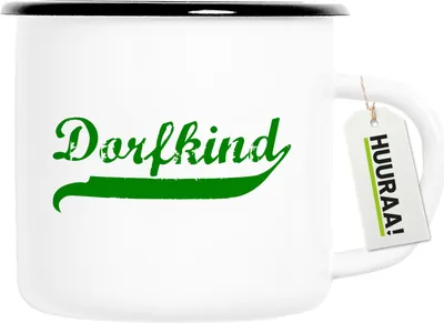 Produktbild von Huuraa Emaille Tasse Dorfkind Vintage 300ml Vintage Campingbecher Geschenkidee