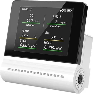 Zdjęcie produktu dla Monitor jakości powietrza 5 w 1 z funkcją wykrywania wycieków gazu, pomiarem PM2,5, CO2, temperatury i wilgotności