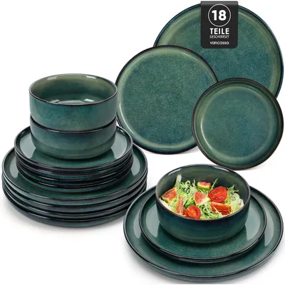 Zdjęcie produktu dla Zestaw naczyń ceramicznych, 18 elementów, kolor zielony, dla 6 osób