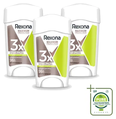 Obrázok produktu pre 3 x antiperspirant Rexona Women Maximum Protection Stress Control v tyčinke - 45 ml - balenie (3 kusy)
