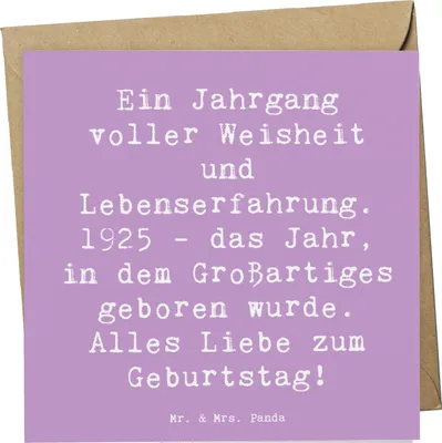 Produktbild von Mr. & Mrs. Panda Glückwunschkarte Spruch 1925 Geburtstag - Lavendeltraum - Geschenk, Klappkarte, Alles Liebe zum, Jahrgang, doppelkarte, Geburtstagsgeschenk, faltkarte