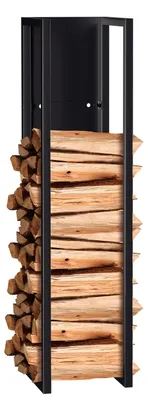Produktbild von Peviasot Kaminholzregal mit Brennholztasche, 25 × 25 × 100 cm, Eisen, Schwarz, für Stand- oder Wandmontage