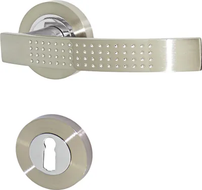 A door handle and a keyhole escutcheon are shown against a white background.