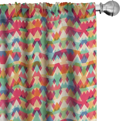 Produktbild von ABAKUHAUS Indie Vorhänge, Gardinen, Wiederholend Polygonale Bunte Dreiecken Geometrisch Design, 2 Stück 75 x 175 cm, Mehrfarbig