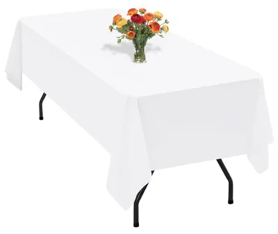 Zdjęcie produktu dla Ścierełka na stół, prostokątna, 153 x 260 cm, biała, wykonana z poliestru, nie gniecie się, można prać, idealna do stołów o długości 1,8 m