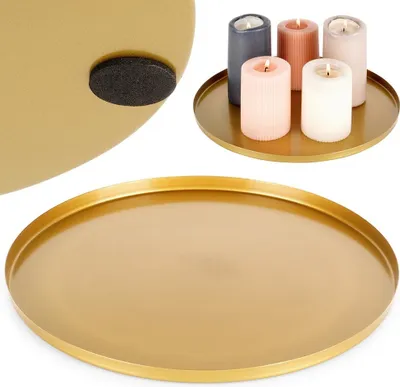 Produktbild von Vilde Dekoteller Dekoplatte Kerzenständer Kerzenplatte Kerzenuntersetzer aus Metall goldfarben 30 cm
