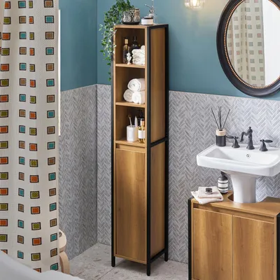 Produktbild von SoBuy BZR62-PF Badezimmerschrank Badezimmer Hochschrank Badregal Badschrank Badmöbel mit 3 offenem Fächern und 1 Tür Vintage BHT ca: 30X168X28cm