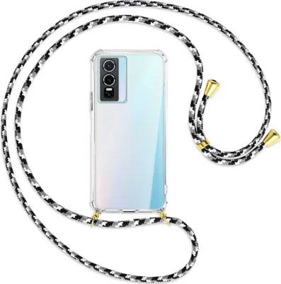 Produktbild von Handykette Backcover-Schutzhülle mit Band (Metall goldfarben) für vivo Y76 5G - schwarz/grau/weiß
