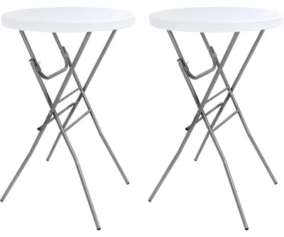 Immagine prodotto di Tavoli pieghevoli da esterno - Tavolo bistro rotondo, altezza 80 cm - Materiale resistente agli agenti atmosferici (HDPE) - Struttura in metallo robusta - Ideale per giardino, bar e feste - Set da 2, colore bianco
