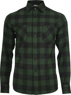 Produktbild von Urban Classics Flanellhemd Herren Checked Flanell Shirt schwarz/dunkelgrün L