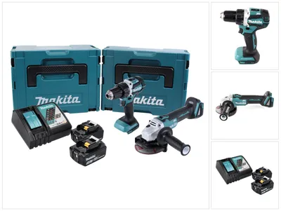 Zdjęcie produktu dla Akumulatorowy zestaw kombi Makita DLX 2190 TJ1 akumulatorowa wiertarko-wkrętarka DDF 484 + akumulatorowa szlifierka kątowa DGA 504 + 2x akumulator 5,0 Ah + ładowarka + 2x Makpac