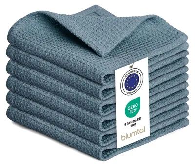 Productafbeelding van Vaatdoeken Set Van 10 - 30x30 Cm - 100% Katoen - Wasbaar op 60 °C - Wafeldoeken in Blauw