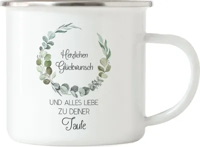 Produktbild von Alles Liebe zu deiner Taufe Emaille Tasse Taufgeschenk Christentum Kirche
