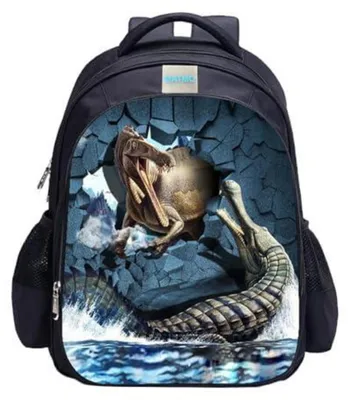 Immagine prodotto di Zaino per bambini a forma di dinosauro, stampato in 3D, dimensioni 42x32x17 cm, realizzato in nylon idrorepellente