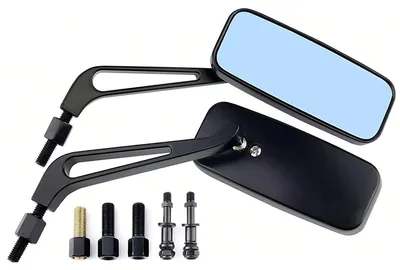 Immagine prodotto di Specchietto retrovisore per moto, rettangolare, filettatura M8 o M10, colore blu, lenti con lente convessa, antiriflesso, rotazione a 360°, colore nero