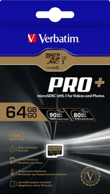 Obrázek produktu pro Verbatim paměťová karta micro SDXC Pro+ 64GB UHS-I U1 (Class 10) UHS-I U1 (Class 10) 44034