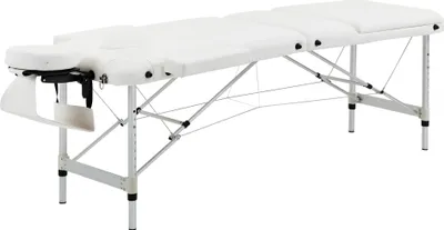 Obrázek produktu pro Skládací masážní lehátko Fortuna Lai s nastavitelnou výškou a polštářem pro salón a spa, plast a hliník, bílé, 215 x 60 x 61–84 cm