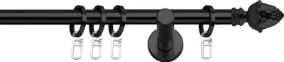 Produktbild von SN Deco Gardinenstange Nantes, 19 mm, 1-läufig, Stahl, Komplett-Set mit Ringen, Auflageträger, 160 cm, schwarz
