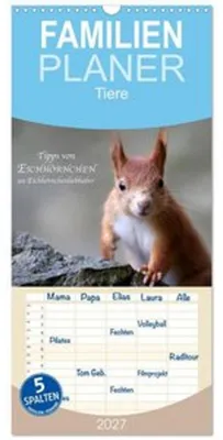 Zdjęcie produktu dla Familienplaner 2027 - Tipps von Eichhörnchen an Eichhörnchenliebhaber mit 5 Spalten (Wandkalender, 21 x 45 cm) CALVENDO