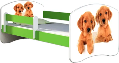 Produktbild von ACMA Jugendbett Kinderbett Junior-Bett Komplett-Set mit Matratze Lattenrost und Rausfallschutz Grün 39 Welpen 180x80