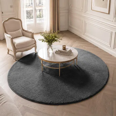 Produktbild von VOUNOT® Weicher Kurzflor Teppich Wohnzimmer mit Antirutschmatte ф160 cm Anthrazit