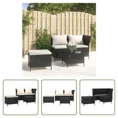 Produktbild von The Living Store 3-tlg. Garten-Lounge-Set mit Kissen Schwarz Poly Rattan