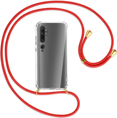 Produktbild von Handykette Backcover-Schutzhülle mit Band (Metall goldfarben) für Xiaomi Mi Note 10 (Pro) - rot