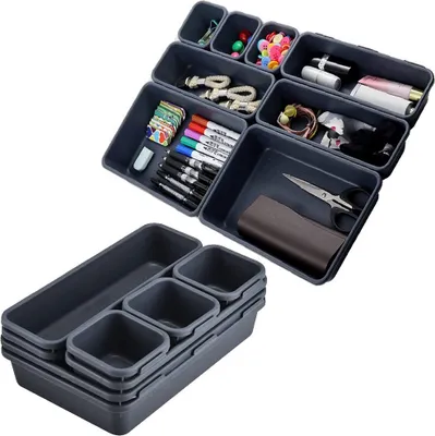 Produktbild von Welikera 16 Aufbewahrungsbox Getrennte Schublade Organizer Veranstalter, Clutter Organizer, Kunststoff Aufbewahrungskiste, Dunkelgrau