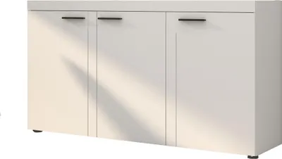 Produktbild von Masseno Kommode RITMO 149 cm Sideboard und 3 Türen für Wohnzimmer Schlafzimmer Modern 149x40x82 cm Weiß / Weiß