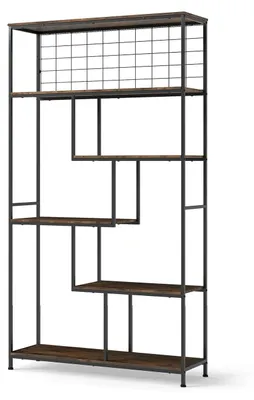Immagine prodotto di Libreria in stile industriale - Scaffale a 6 ripiani - Struttura in metallo - Design geometrico - Griglia metallica - Portavasi - Facile da montare