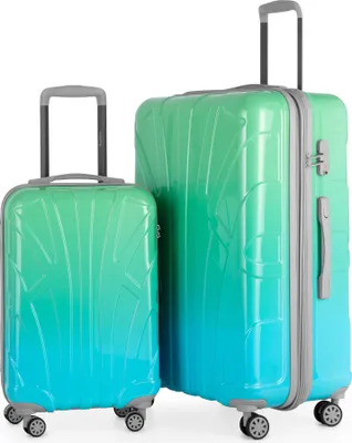 Image de Suitline - Lot de 2 valises de bord + grande valise de voyage extensible, trolleys avec 4 roulettes doubles, design brillant Dégradé Valises Femme S + XL,Northern Lights