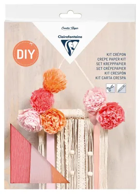 Image de Set de bricolage Fleurs en papier avec macramé, décoration murale, matériel et instructions inclus