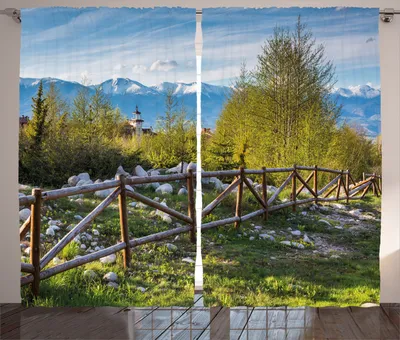 Produktbild von ABAKUHAUS Landschaft Rustikaler Vorhang, Snowy-Alpen-Berg, Wohnzimmer Universalband Gardinen mit Schlaufen und Haken, 280 x 260 cm, Grün Blau