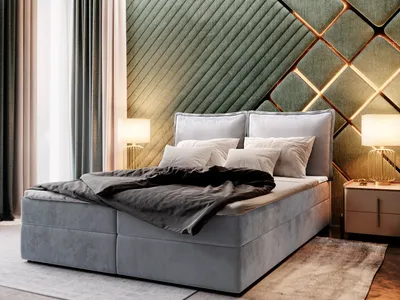 Produktbild von Masseno Boxspringbett LENTE M 160x200 cm Komplett-Set mit Bonell Matratze und Topper, Polsterbett mit Bettkästen -Hellgrau, MONOLITH 84