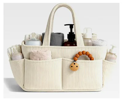 Produktbild von Wickelkorb Cord für Wickeltisch, Baby Windel Caddy Organizer mit Wechselbaren Fächern, Stilvoller Aufbewahrungskorb für das Kinderzimmer, Geschenk für Wickeltisch und Wickeltasche (Cremeweiß)