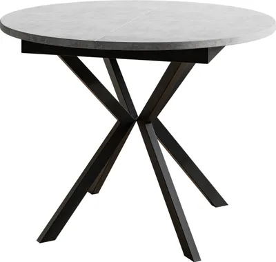 Produktbild von Runder Esszimmertisch LEO, ausziehbarer Tisch Durchmesser: 100 cm bis 138 cm, Wohnzimmertisch Farbe: Grau, mit Metallbeinen in Farbe Schwarz