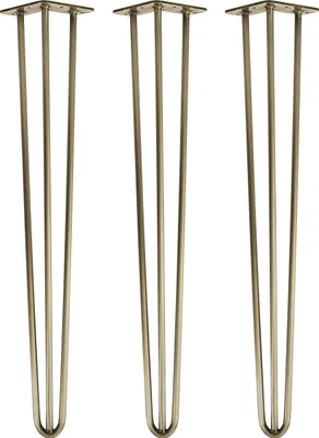 Produktbild von Natural Goods Berlin HAIRPIN Legs, Haarnadelbeine, Möbelfüße, Tischbeine, Antik Gold, 71 cm, 3 Streben, 3 Stück