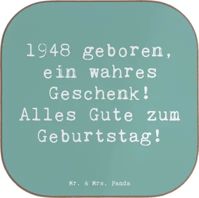 Produktbild von Mr. & Mrs. Panda unterleger Spruch 1948 Geburtstag - Meeresbrise - Geschenk, gläseruntersetzer, Holzuntersetzer, Feier, Happy Birthday, Coaster, Geburtstagsgeschenk, 75.