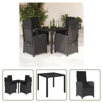 Produktbild von The Living Store 5-tlg. Garten-Essgruppe mit Kissen Schwarz Poly Rattan