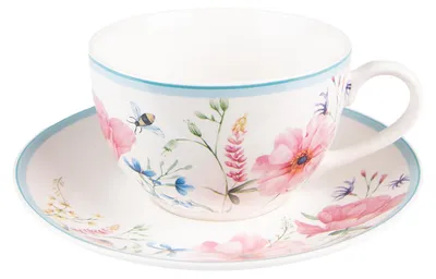Immagine prodotto di Tazza Clayre & Eef con piattino 230 ml Fiori di porcellana bianca rosa