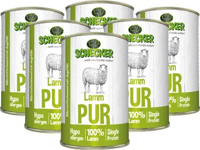 Produktbild von 6 x 410 g - Schecker Nassfutter - 100% Lamm pur - getreidefrei - glutenfrei - nur 6,4% Fett