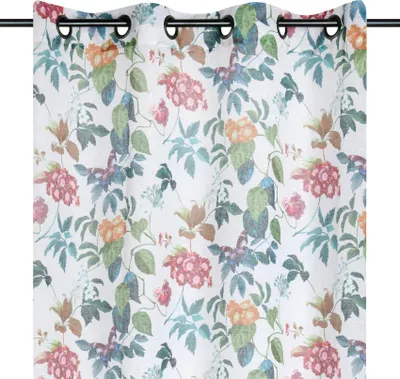 Image de STOF - Rideau - 140 x 260 cm - blanc - jungle - feuilles multicolores - papillons - avec coton